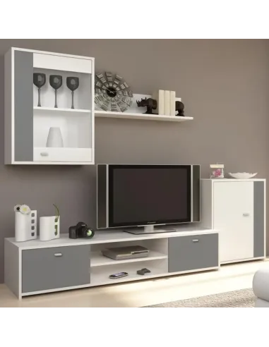 Mobilier living GENTA, alb/gri, 210x42x180 cm, PAL melaminat | MobilaOK