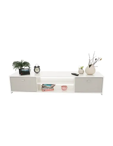 Mobilier living GENTA, alb/gri, 210x42x180 cm, PAL melaminat | MobilaOK