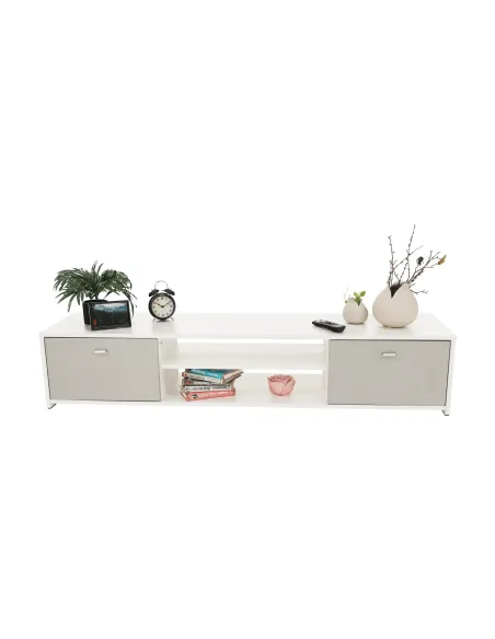 Mobilier living GENTA, alb/gri, 210x42x180 cm, PAL melaminat | MobilaOK
