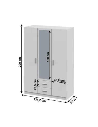 Dulap INVITA, dormitor, 134.2x60x200 cm, PAL melaminat alb | MobilaOK