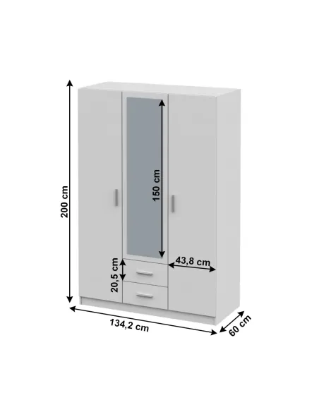 Dulap INVITA, dormitor, 134.2x60x200 cm, PAL melaminat alb | MobilaOK