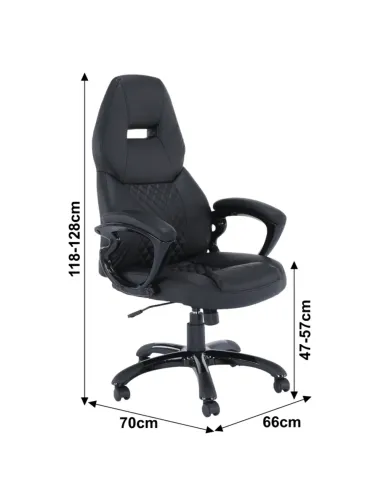 Fotoliu HEVYR birou, 66x70x118-128 cm, piele eco neagră | MobilaOK