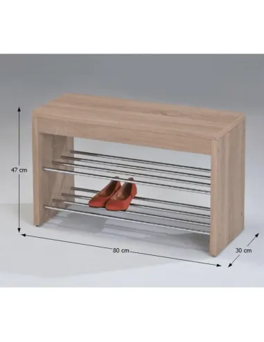 Laviță Dulap Încălțăminte LUSIA, hol/antreu, 80x30x47 cm, MDF/metal, stejar sonoma/crom | MobilaOK
