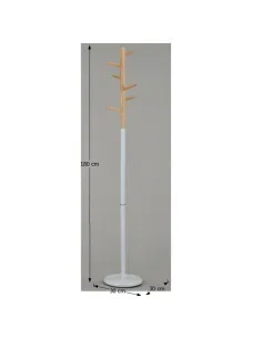 Cuier HORST, hol/dormitor/birou, 30x30x180 cm, metal alb/lemn natural | MobilaOK 2