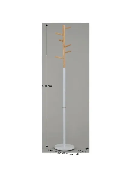 Cuier HORST, hol/dormitor/birou, 30x30x180 cm, metal alb/lemn natural | MobilaOK