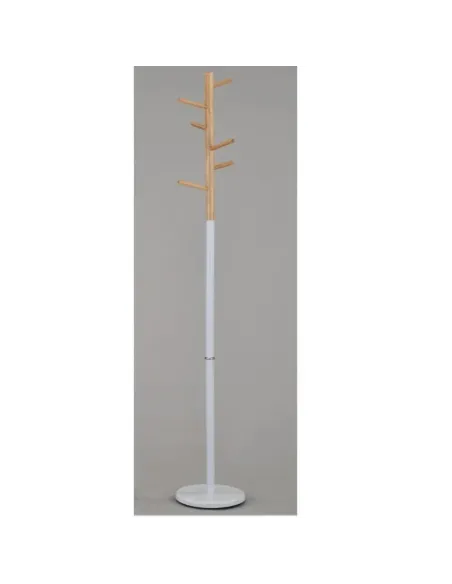 Cuier HORST, hol/dormitor/birou, 30x30x180 cm, metal alb/lemn natural | MobilaOK