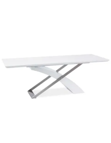 Masă extensibilă KROS bucătărie, 160-220x90 cm, MDF alb/metal | MobilaOK