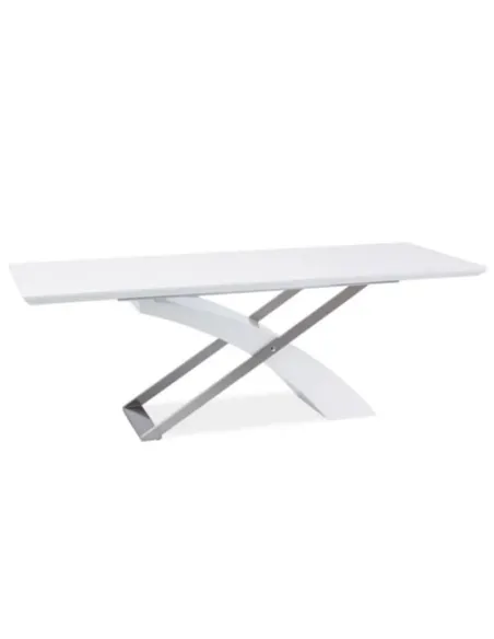 Masă extensibilă KROS bucătărie, 160-220x90 cm, MDF alb/metal | MobilaOK