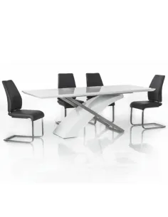 Masă extensibilă KROS bucătărie, 160-220x90 cm, MDF alb/metal | MobilaOK 2