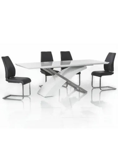 Masă extensibilă KROS bucătărie, 160-220x90 cm, MDF alb/metal | MobilaOK