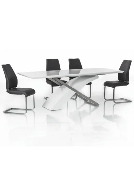 Masă extensibilă KROS bucătărie, 160-220x90 cm, MDF alb/metal | MobilaOK