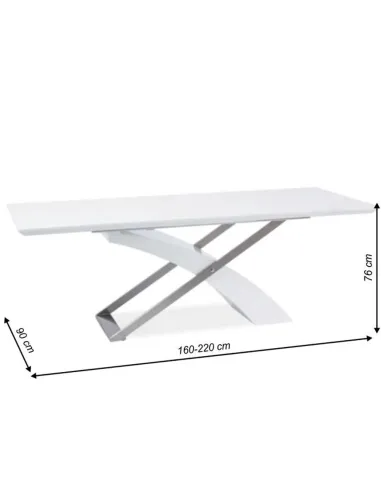 Masă extensibilă KROS bucătărie, 160-220x90 cm, MDF alb/metal | MobilaOK