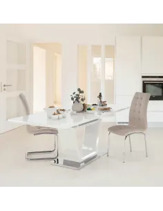 Masă dining PERAK, living, 160-220x90 cm, MDF lacuit / oțel | MobilaOK 2