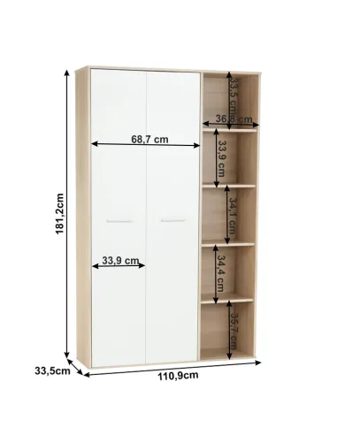 Dulap, MAURUS NEW MA52, dormitor/hol, 110.9x181.2x33.5 cm, PAL melaminat | MobilaOK