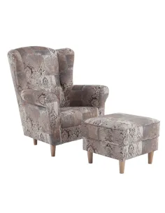 Fotoliu ASTRID cu taburet, living/dormitor, 86x82x105 cm, textil vintage | MobilaOK