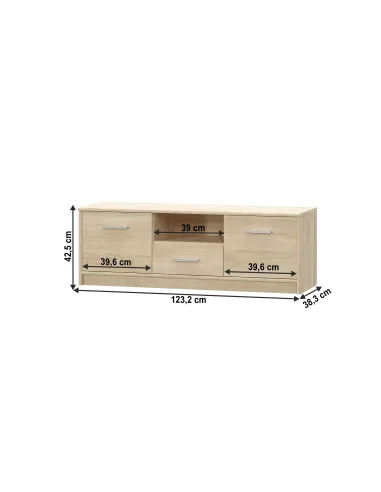 Comodă TEYO, RTV living, 123.2x38.3x42.5 cm, PAL melaminat | MobilaOK