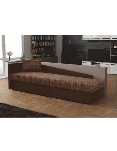 Pat Colțar JUDIT, dormitor, 205x63x84 cm, PAL/Piele Eco maro+Imprimeu | MobilaOK