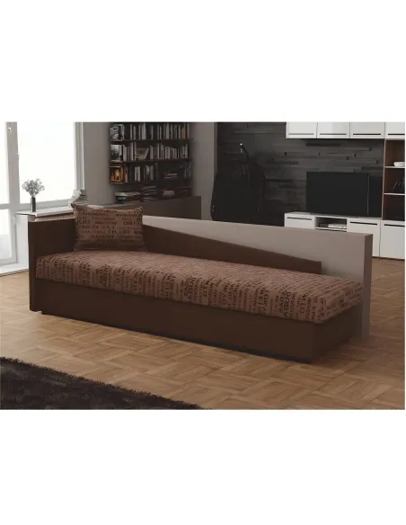 Pat Colțar JUDIT, dormitor, 205x63x84 cm, PAL/Piele Eco maro+Imprimeu | MobilaOK