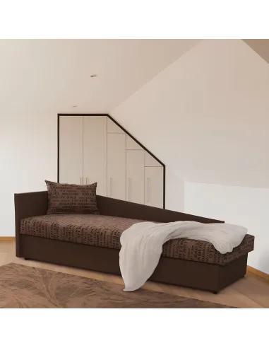 Pat Colțar JUDIT, dormitor, 205x63x84 cm, PAL/Piele Eco maro+Imprimeu | MobilaOK