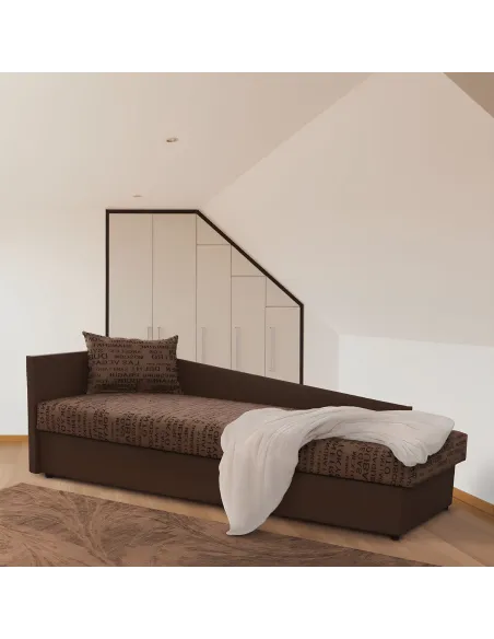 Pat Colțar JUDIT, dormitor, 205x63x84 cm, PAL/Piele Eco maro+Imprimeu | MobilaOK