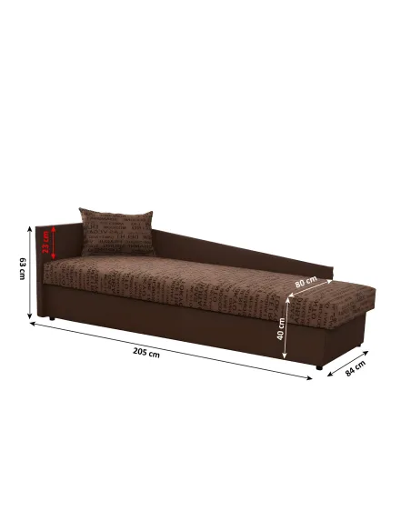 Pat Colțar JUDIT, dormitor, 205x63x84 cm, PAL/Piele Eco maro+Imprimeu | MobilaOK