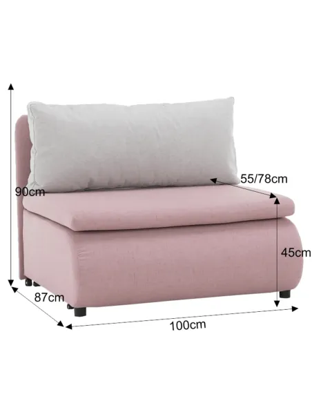 Fotoliu KENY, living, 100x90x87 cm, textil roz/gri, extensibil cu pat 100x196 cm | MobilaOK