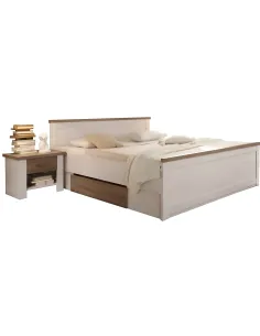 Pat + 2 Noptiere LUMERA pentru dormitor, 186x205x91 cm, PAL melaminat pin alb/stejar sonoma | MobilaOK