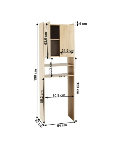 Dulap pentru mașină de spălat, NATALI, bucătărie, 64x32x190 cm, PAL melaminat | MobilaOK
