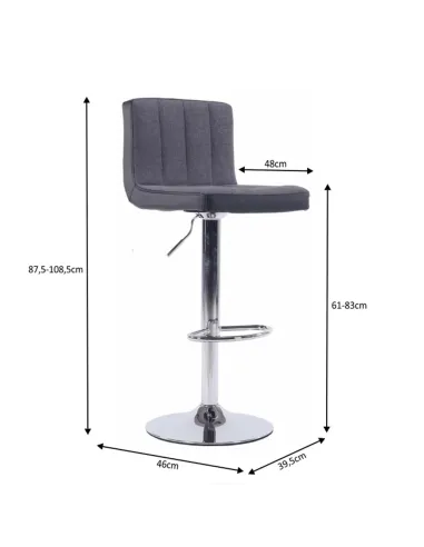 Scaun bar HILDA, bucătărie/bar, 39.5x46x87.5-108.5 cm, ţesătură gri/piele eco neagră | MobilaOK