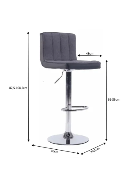 Scaun bar HILDA, bucătărie/bar, 39.5x46x87.5-108.5 cm, ţesătură gri/piele eco neagră | MobilaOK