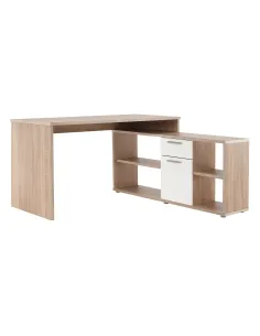 Masă PC de colț NOE, 135x135x74 cm, PAL melaminat stejar sonoma/alb | MobilaOK