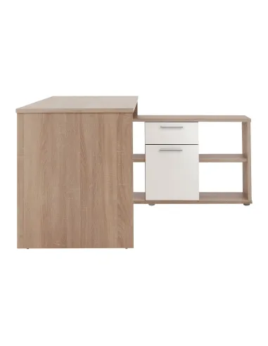 Masă PC de colț NOE, 135x135x74 cm, PAL melaminat stejar sonoma/alb | MobilaOK