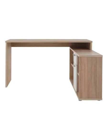 Masă PC de colț NOE, 135x135x74 cm, PAL melaminat stejar sonoma/alb | MobilaOK