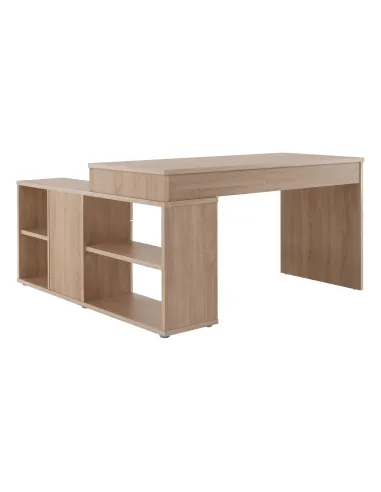 Masă PC de colț NOE, 135x135x74 cm, PAL melaminat stejar sonoma/alb | MobilaOK