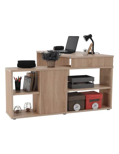 Masă PC de colț NOE, 135x135x74 cm, PAL melaminat stejar sonoma/alb | MobilaOK