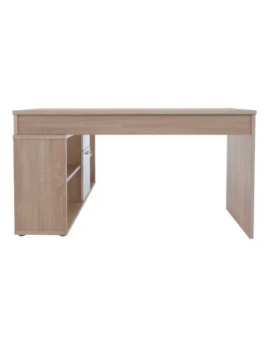 Masă PC de colț NOE, 135x135x74 cm, PAL melaminat stejar sonoma/alb | MobilaOK