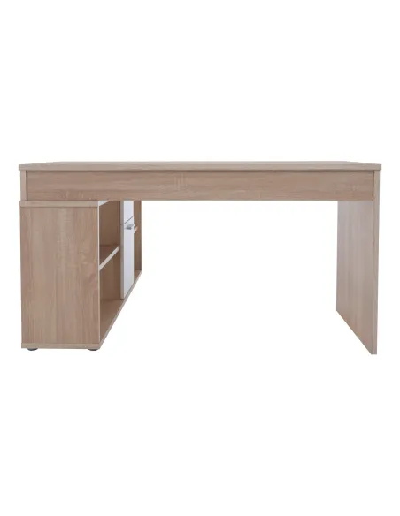 Masă PC de colț NOE, 135x135x74 cm, PAL melaminat stejar sonoma/alb | MobilaOK