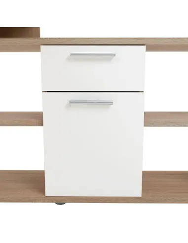 Masă PC de colț NOE, 135x135x74 cm, PAL melaminat stejar sonoma/alb | MobilaOK