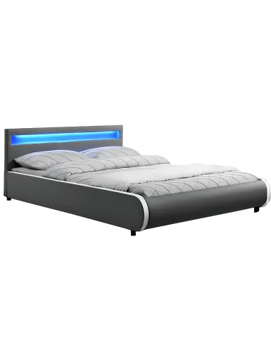 Pat DULCEA dormitor 160x200 PAL, piele ecologică, gri, cu RGB LED | MobilaOK