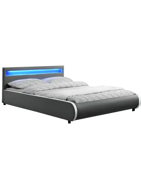 Pat DULCEA dormitor 160x200 PAL, piele ecologică, gri, cu RGB LED | MobilaOK