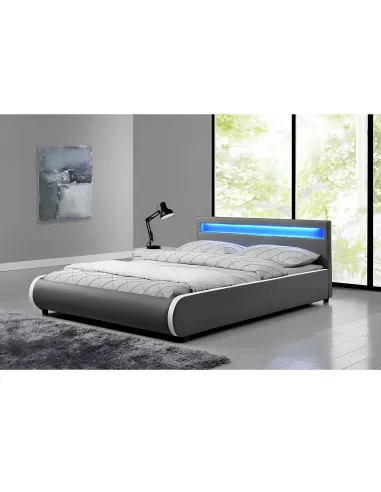Pat DULCEA dormitor 160x200 PAL, piele ecologică, gri, cu RGB LED | MobilaOK