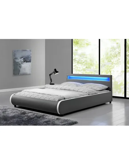 Pat DULCEA dormitor 160x200 PAL, piele ecologică, gri, cu RGB LED | MobilaOK