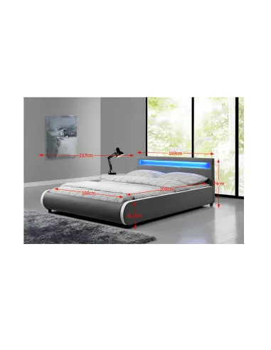 Pat DULCEA dormitor 160x200 PAL, piele ecologică, gri, cu RGB LED | MobilaOK