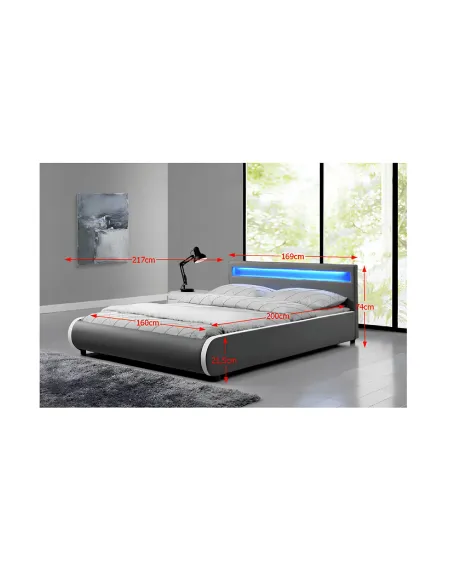 Pat DULCEA dormitor 160x200 PAL, piele ecologică, gri, cu RGB LED | MobilaOK
