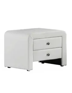 Noptieră WILSON pentru dormitor, 50x38x37 cm, PAL cu piele ecologică albă | MobilaOK