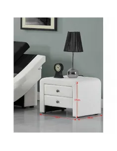 Noptieră WILSON pentru dormitor, 50x38x37 cm, PAL cu piele ecologică albă | MobilaOK 2
