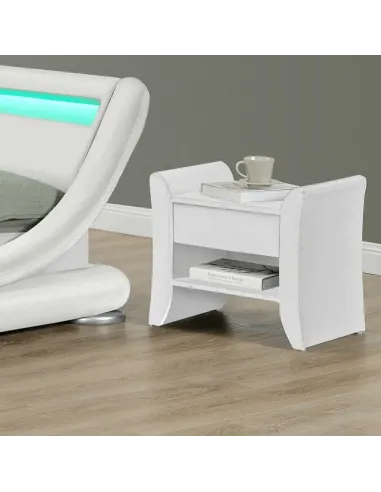 Noptieră BOLTON pentru dormitor, 47x37x44 cm, piele ecologică albă | MobilaOK