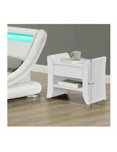 Noptieră BOLTON pentru dormitor, 47x37x44 cm, piele ecologică albă | MobilaOK