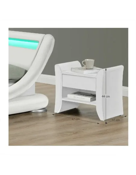 Noptieră BOLTON pentru dormitor, 47x37x44 cm, piele ecologică albă | MobilaOK