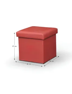 Taburet pliabil, TELA NEW, living/dormitor/birou, 40x40x37 cm, piele eco roșie | MobilaOK 2